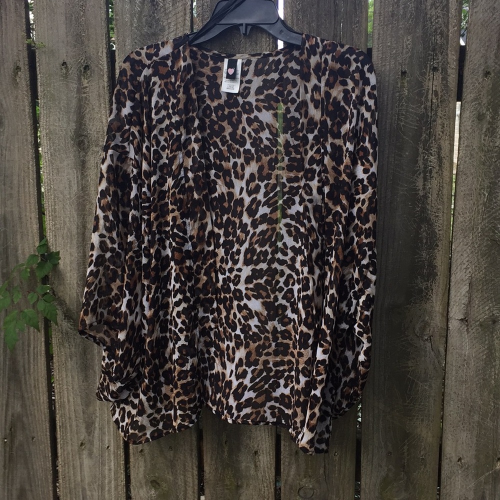 Leopard print sheer poncho, Sz L, Like New